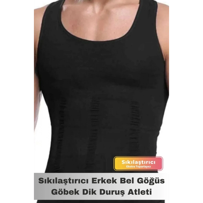 Özel Üretilmiş Bel Göğüs Göbek Toparlayıcı Erkek Extra Göbek Sıkılaştırıcı Siyah Atlet Korse