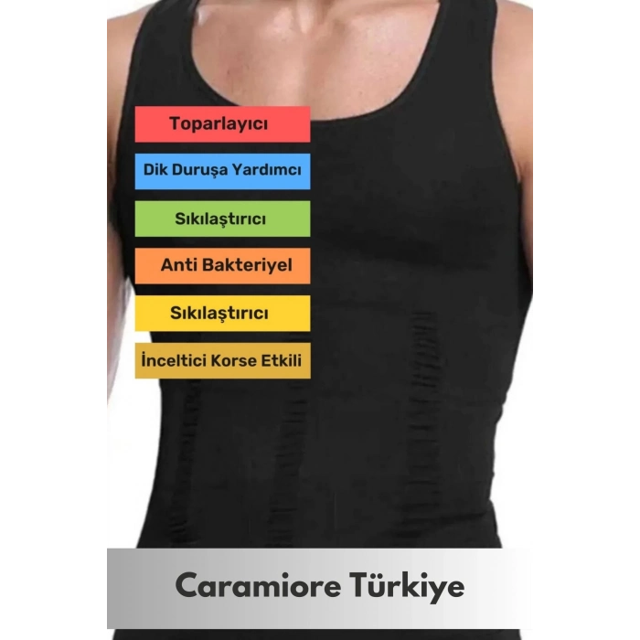 Özel Üretilmiş Bel Göğüs Göbek Toparlayıcı Erkek Extra Göbek Sıkılaştırıcı Siyah Atlet Korse