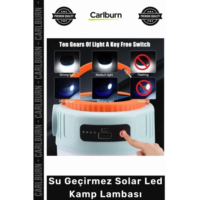 Özel Üretim 1200 mAh USB Şarjlı Su Geçirmez IP45 Taşınabilir Powerbank Güçlü Solar Led Kamp Lambası