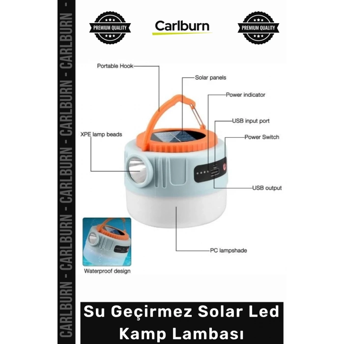Özel Üretim 1200 mAh USB Şarjlı Su Geçirmez IP45 Taşınabilir Powerbank Güçlü Solar Led Kamp Lambası