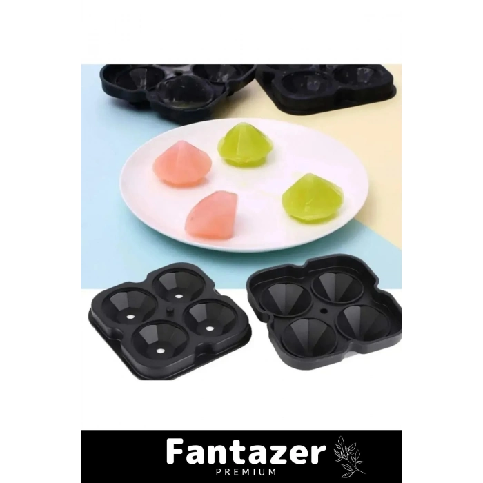 Özel Üretim 4 Gözlü Kırılmaz Esnek Silikon Kokteyl İçecek Elmas Şekilli Buz Yapma Kalıbı