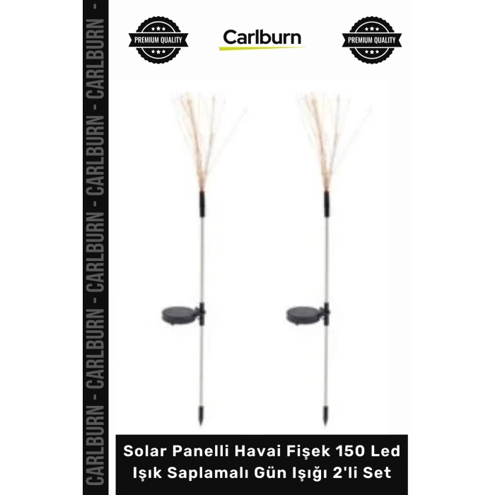 Özel Üretim Bahçe Aydınlatma Solar Panelli Havai Fişek 150 Led Işık Saplamalı Gün Işığı 2li Set