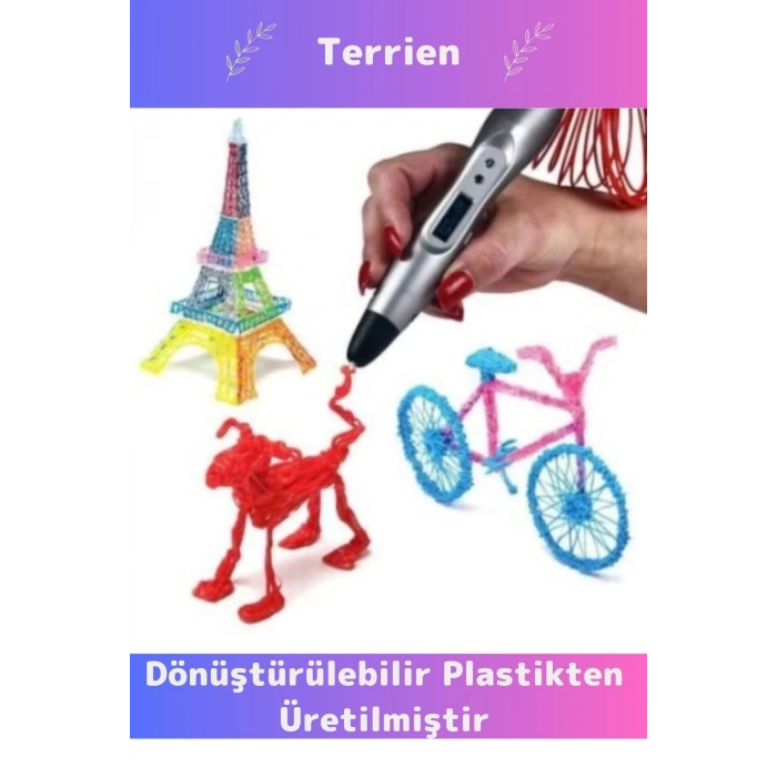 Özel Üretim Bükülebilir ABS Plastik 3D Çocuk Renkli Filament Üç Boyutlu Çizim Yazıcı Kalemi