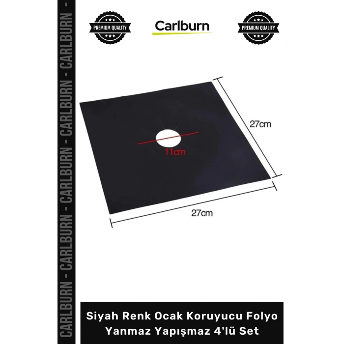Özel Üretim Cam Elyaf Gazlı Pratik Mutfak Siyah Renk Ocak Koruyucu Folyo Yanmaz Yapışmaz 4lü Set