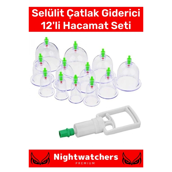 Özel Üretim Canlandırıcı Selülit Çatlak Giderici Vakumlu Masaj Aleti 12li Kupa Çekme Hacamat Seti