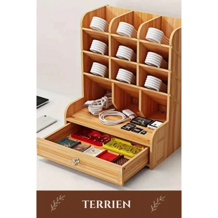 Özel Üretim Demonte Ev Ofis Çalışma Masası Dayanıklı Kolay Montaj Bölmeli Çekmeceli Ahşap Organizer