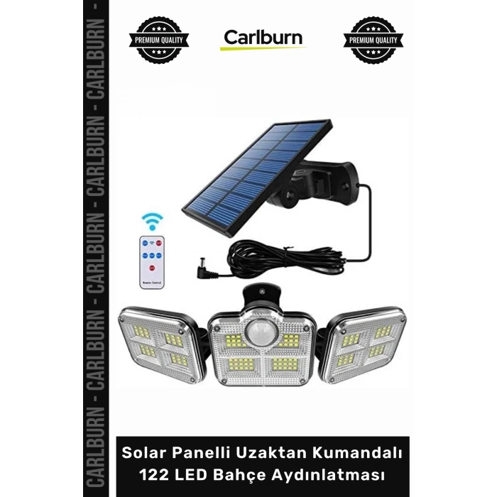 Özel Üretim Dış Mekan Su Geçirmez Sensörlü Solar Panelli Uzaktan Kumandalı 122 LED Bahçe Aydınlatma