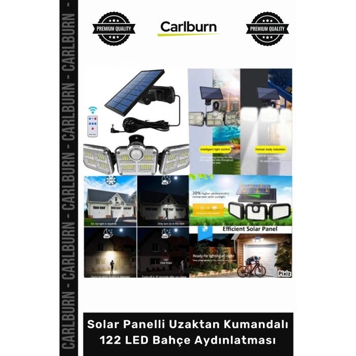 Özel Üretim Dış Mekan Su Geçirmez Sensörlü Solar Panelli Uzaktan Kumandalı 122 LED Bahçe Aydınlatma