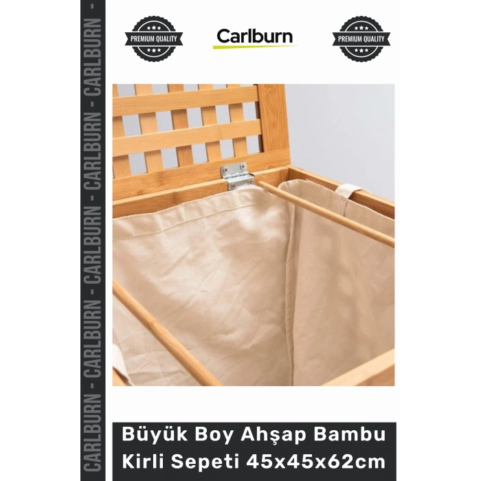 Özel Üretim Doğal Dekoratif Kapaklı Banyo Çamaşır Büyük Boy Ahşap Bambu Kirli Sepeti 45x45x62cm