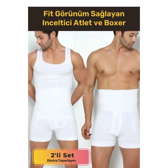 Özel Üretim Fit Görünüm Sağlayan Inceltici Rahat Atlet Ve Boxer Inceltici Erkek Korse 2li Set