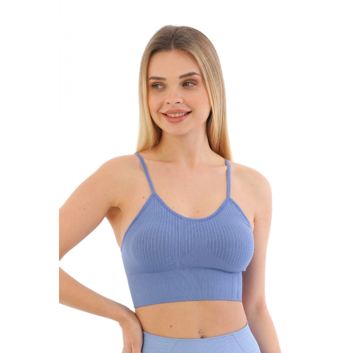 Özel Üretim Göğüs Toparlayıcı Sarkma Önleyen Spor Günlük İnce İp Askılı Pedli Fitilli Crop Büstiyer