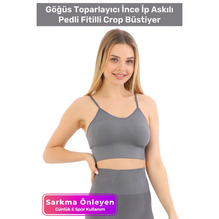 Özel Üretim Göğüs Toparlayıcı Sarkma Önleyen Spor Günlük İnce İp Askılı Pedli Fitilli Crop Büstiyer