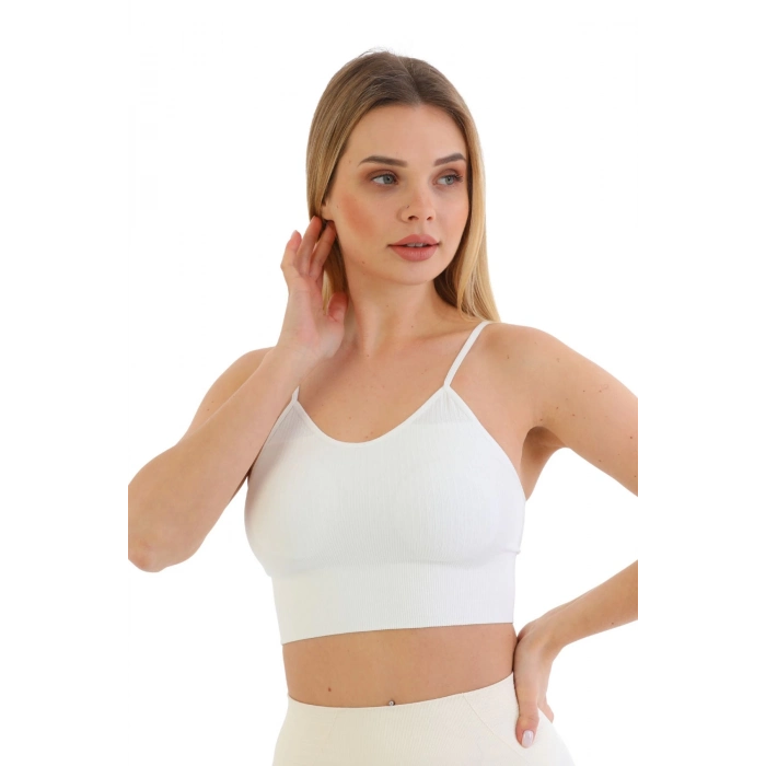 Özel Üretim Göğüs Toparlayıcı Sarkma Önleyen Spor Günlük İnce İp Askılı Pedli Fitilli Crop Büstiyer