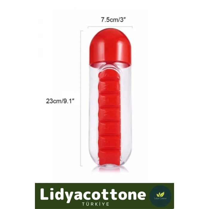 Özel Üretim Hap Bölmeli İlaç Saklama %100 BPA İçermez Su Matarası 600 Ml Suluk