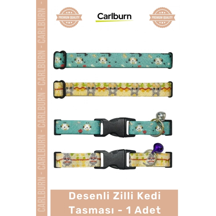Özel Üretim Kaliteli Ayarlanabilir Dayanıklı Şık Güvenli Renkli Aksesuar Desenli Zilli Kedi Tasması - 1 Adet