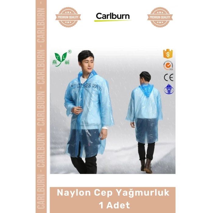 Özel Üretim Kapüşonlu Çıtçıtlı Pratik Şeffaf Kaliteli Acil Durum Konser Miting Naylon Cep Yağmurluk - 1 Adet
