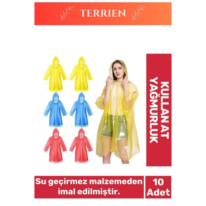 Özel Üretim Kullan At Su Geçirmez Sızdırmaz 0,2mm Kalınlık Tek Kullanımlık 10 Adet Yağmurluk