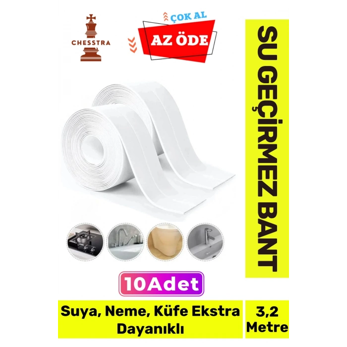 Özel Üretim Lavabo Tezgah Klozet Banyo Pencere Duş İzolasyon 3.2m Su Geçirmez Sızdırmaz Bant 10 Adet