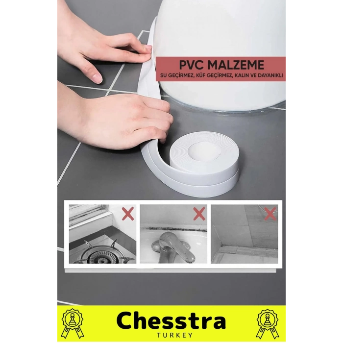 Özel Üretim Lavabo Tezgah Klozet Banyo Pencere Duş İzolasyon 3.2m Su Geçirmez Sızdırmaz Bant 1 Adet