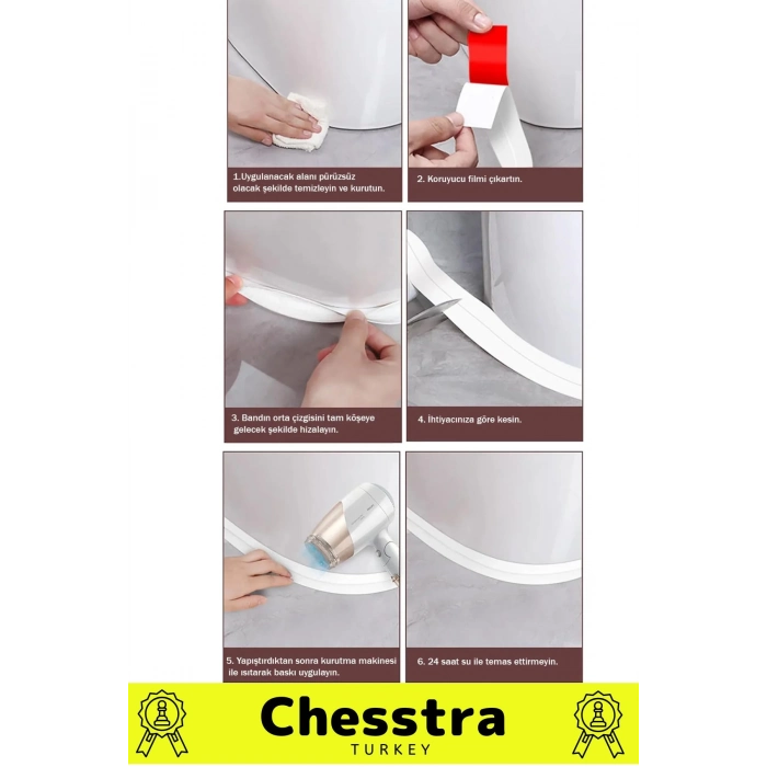 Özel Üretim Lavabo Tezgah Klozet Banyo Pencere Duş İzolasyon 3.2m Su Geçirmez Sızdırmaz Bant 5 Adet