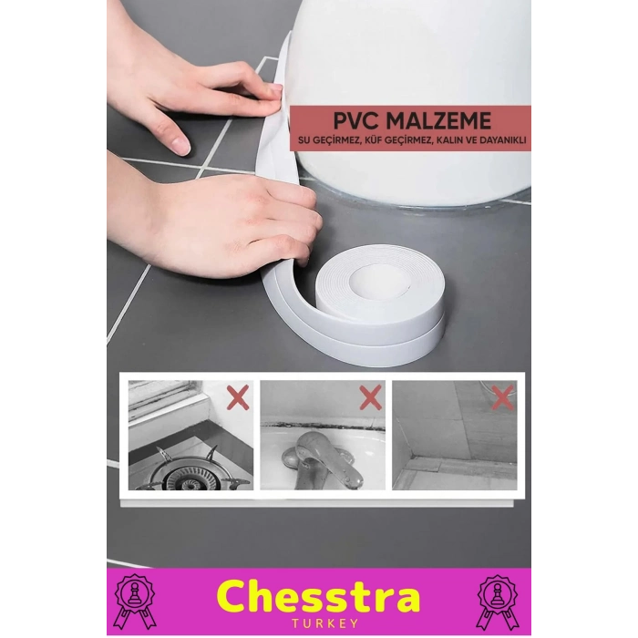 Özel Üretim Lavabo Tezgah Klozet Banyo Pencere Duş İzolasyon 3.2m Su Geçirmez Sızdırmaz Bant 2 Adet