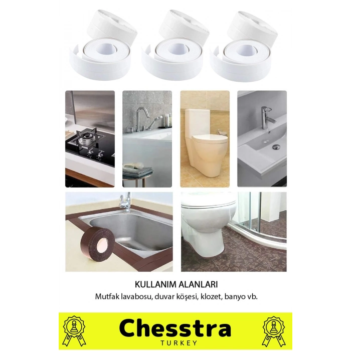 Özel Üretim Lavabo Tezgah Klozet Banyo Pencere Duş İzolasyon 3.2m Su Geçirmez Sızdırmaz Bant 2 Adet