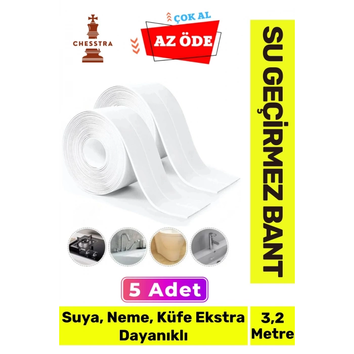 Özel Üretim Lavabo Tezgah Klozet Banyo Pencere Duş İzolasyon 3.2m Su Geçirmez Sızdırmaz Bant 5 Adet