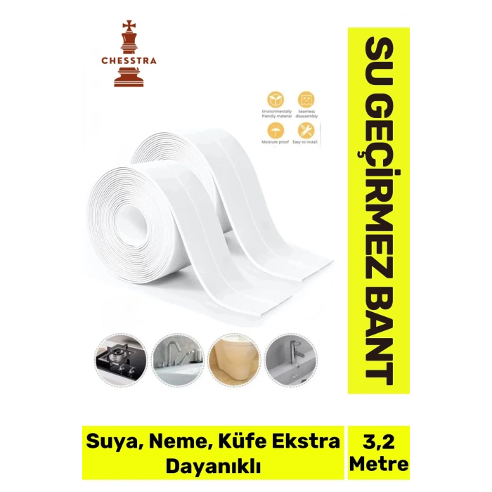 Özel Üretim Lavabo Tezgah Klozet Banyo Pencere Duş İzolasyon 3.2m Su Geçirmez Sızdırmaz Bant 1 Adet