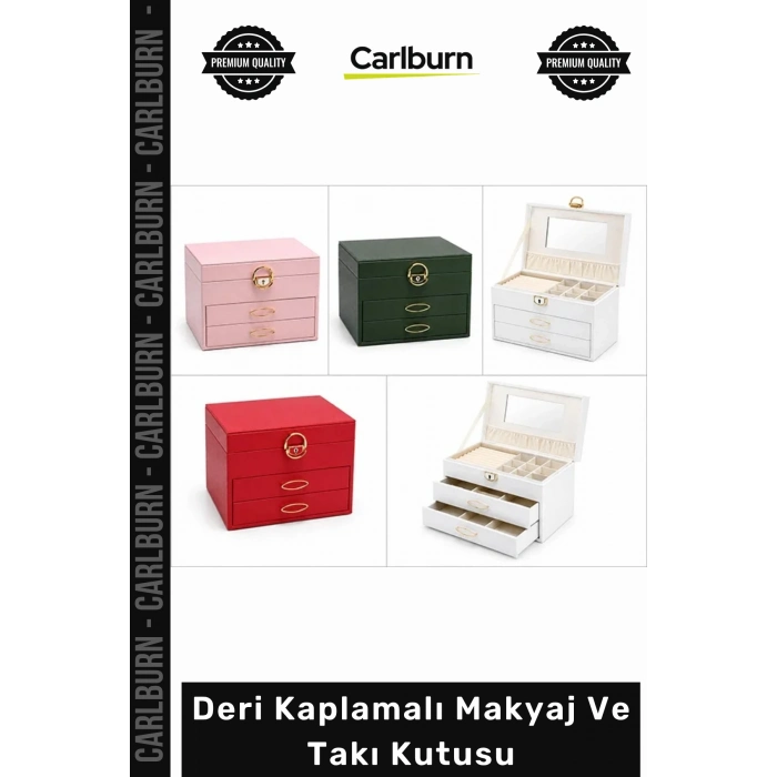 Özel Üretim Lüks Şık Bölmeli Organizer Aynalı Estetik Kaliteli Deri Kaplamalı Makyaj Takı Kutusu