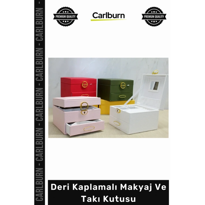 Özel Üretim Lüks Şık Bölmeli Organizer Aynalı Estetik Kaliteli Deri Kaplamalı Makyaj Takı Kutusu