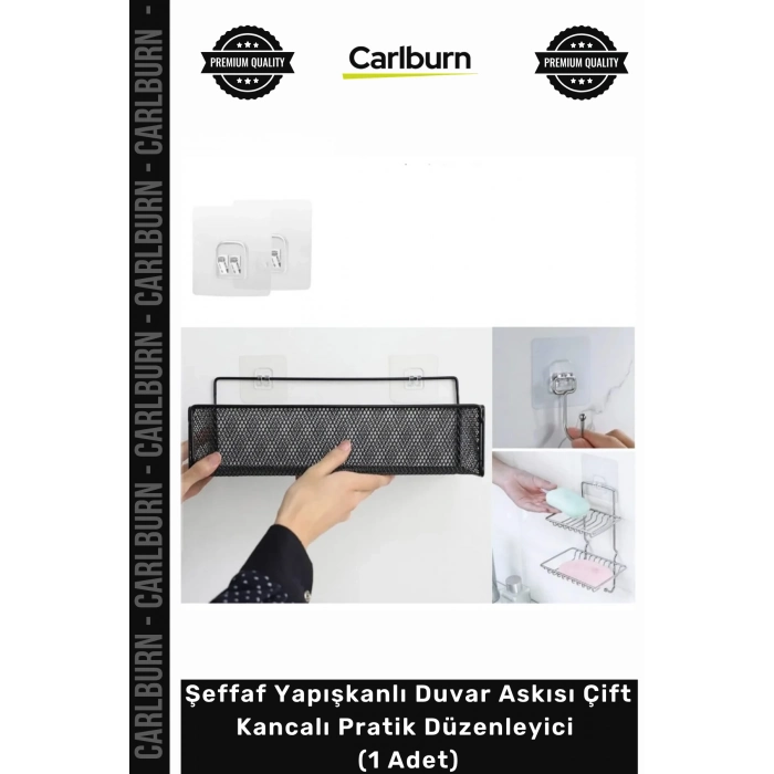Özel Üretim Mutfak Banyo Şeffaf Yapışkanlı Duvar Askısı Çift Kancalı Pratik Düzenleyici 1 Adet