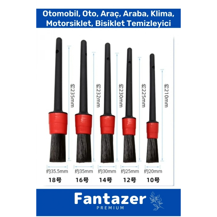 Özel Üretim Pratik Islak Kuru Otomobil Oto Araç Araba Klima Temizlik Detay Fırçası 5+1 Set