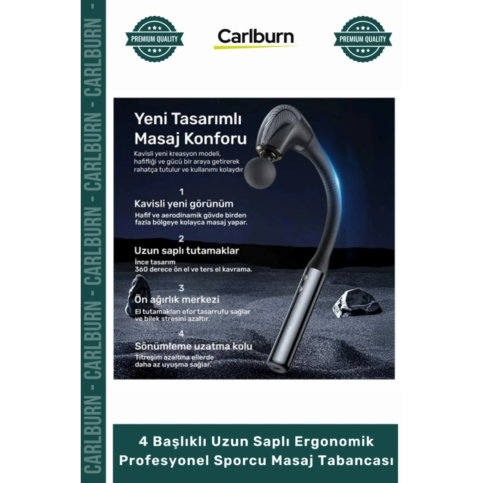 Özel Üretim Şarjlı Güçlü Masaj 4 Başlıklı Uzun Saplı Ergonomik Profesyonel Sporcu Masaj Tabancası
