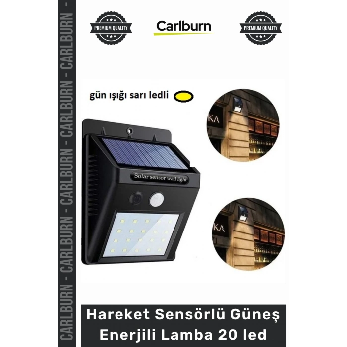 Özel Üretim Solar Bahçe Aydınlatma Dış Mekan Sarı Işık Hareket Sensörlü Güneş Enerjili Lamba 20 led