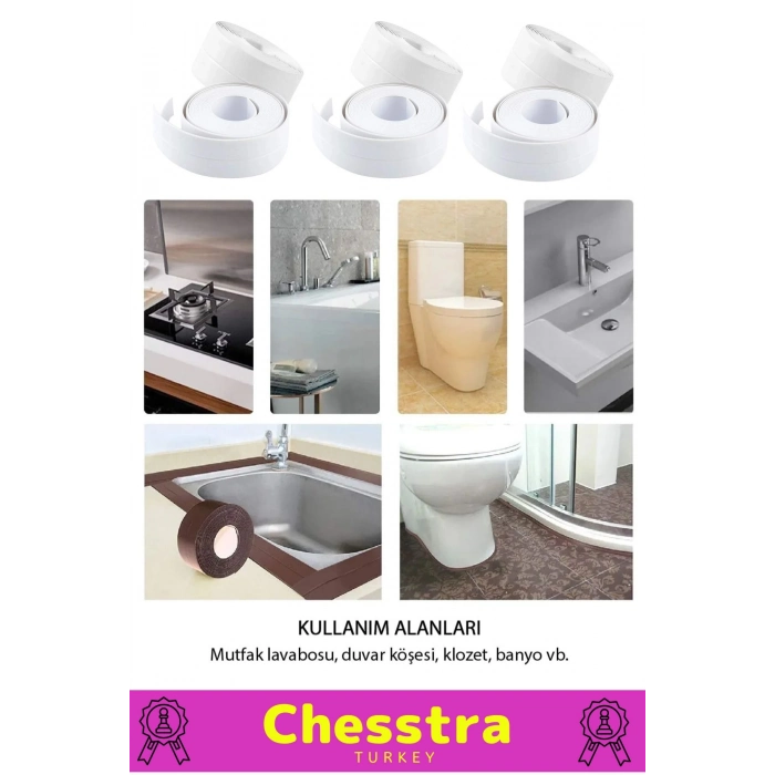 Özel Üretim Su Geçirmez Sızdırmaz Lavabo Tezgah Klozet Banyo Pencere Duş İzolasyon 3.2m Bant 3 Adet