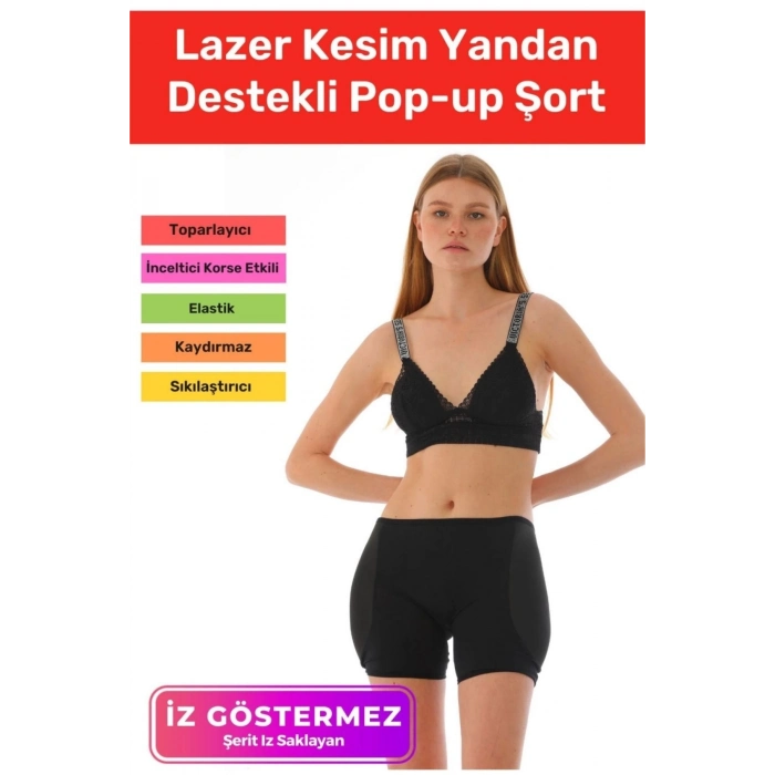Özel Üretim Toparlayıcı Sıkılaştırıcı İz Göstermez Şekillendirici Yandan Destekli Kadın Pop-Up Şort