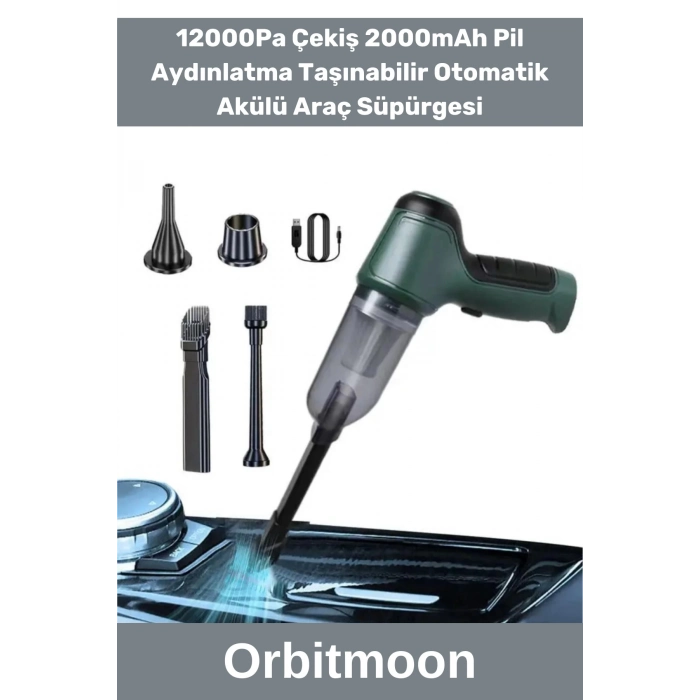 Özel Üretim Vakumlu 12000Pa Çekiş 2000mAh Pil Aydınlatma Taşınabilir Otomatik Akülü Araç Süpürgesi