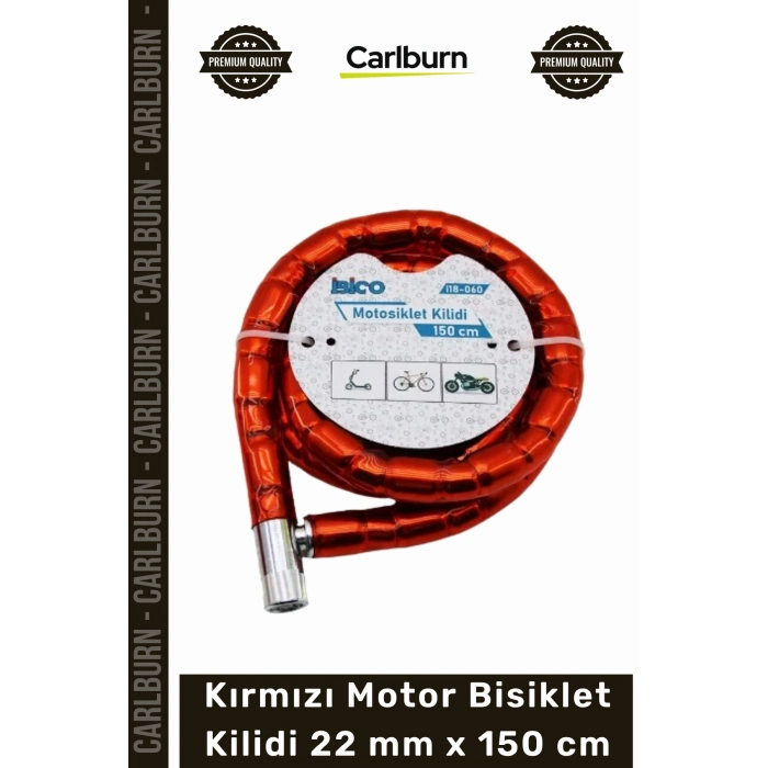 Özel Üretim Zırhlı Çelik Spiral Gövde Güvenli Scooter Kırmızı Motor Bisiklet Kilidi 22 mm x 150 cm