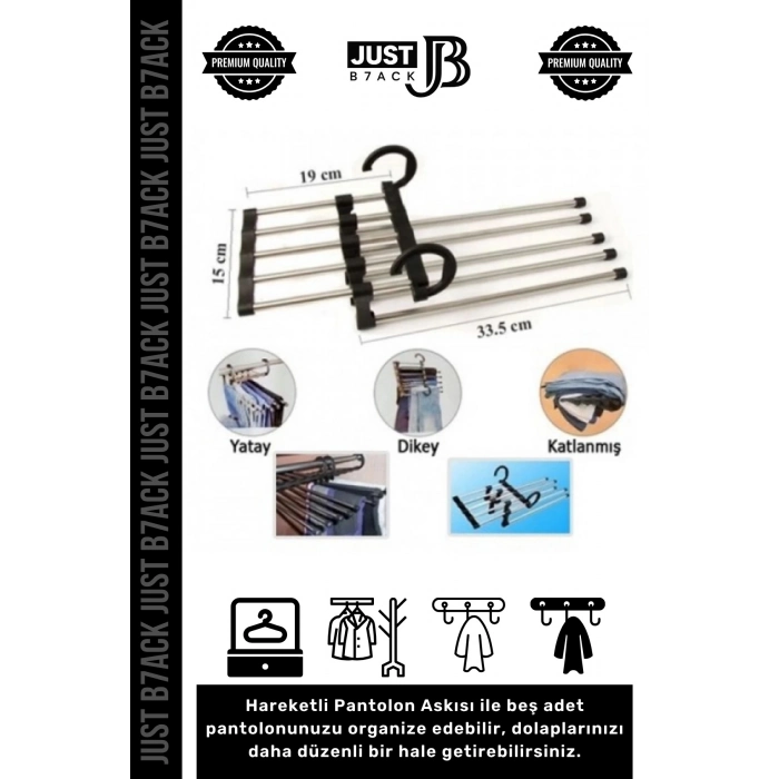 #PantolonAskısı 5 Bölmeli Dolap Organizer Pantolon Gardrop Dayanıklı Krom Çubuklu Hareketli Askılık