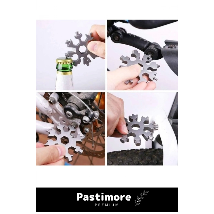 Paslanmaz Çelik Çok Fonksiyonlu Alyan Tornavida Takımı Kar Tanesi Anahtarlık Konserve Açıcı