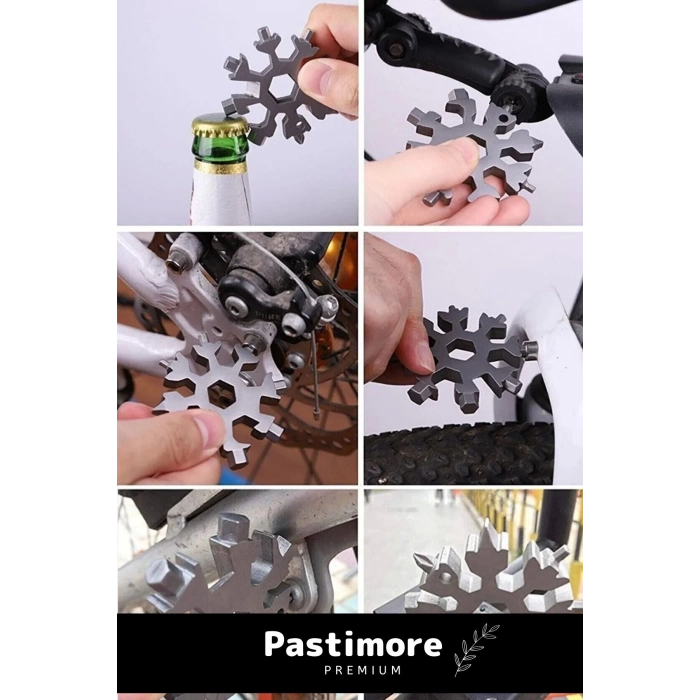 Paslanmaz Çelik Çok Fonksiyonlu Alyan Tornavida Takımı Kar Tanesi Anahtarlık Konserve Açıcı