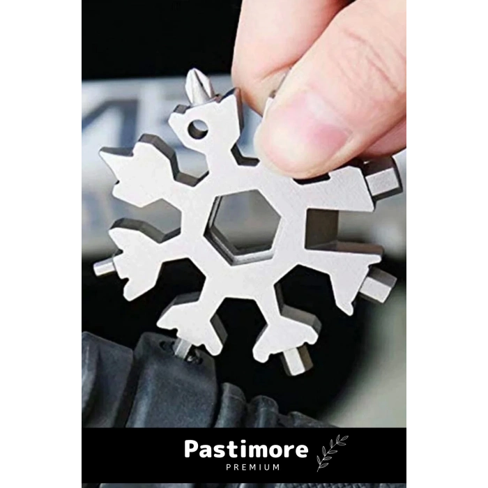 Paslanmaz Çelik Çok Fonksiyonlu Alyan Tornavida Takımı Kar Tanesi Anahtarlık Konserve Açıcı