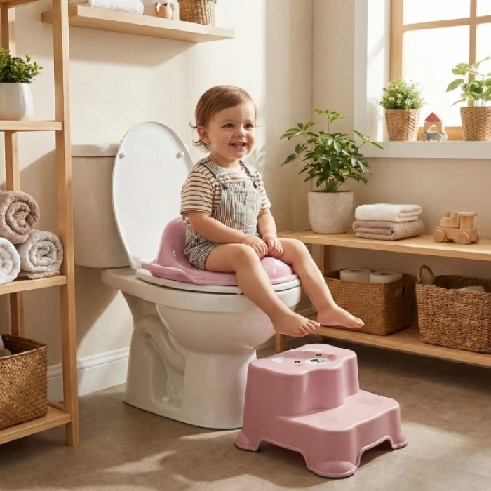 #Klozet Tuvalet Eğitimi Konforlu Ergonomik Kaymaz Dayanıklı Pembe Kulplu Çocuk Klozet Adaptörü
