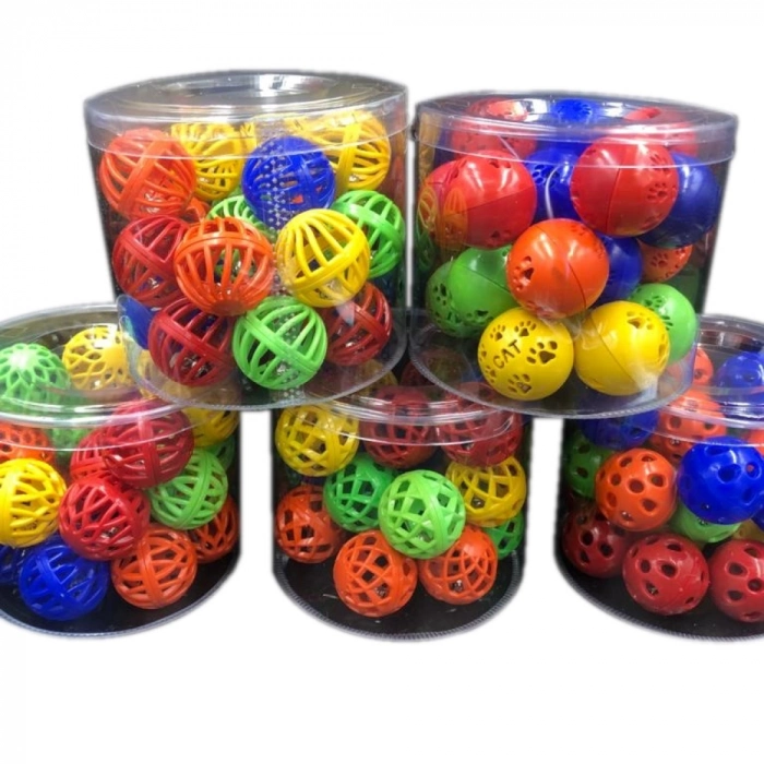 Özel Üretim Renkli Eğlenceli İnteraktif Sesli Dayanıklı Plastik Toptan Çıngıraklı Kedi Topu 100 Adet