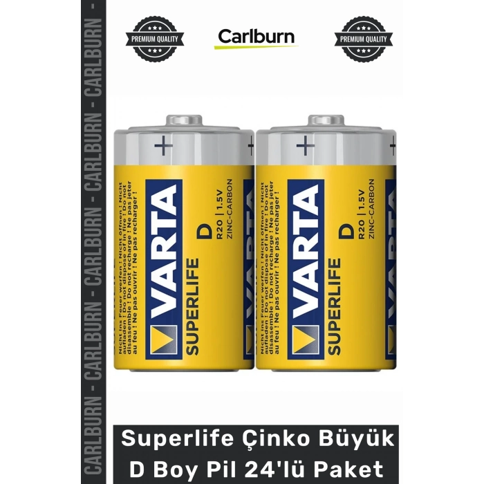 #Pil Kaliteli R20 Standart 15 Volt Dayanıklı Uzun Ömürlü Superlife Çinko Büyük D Boy Pil 24l