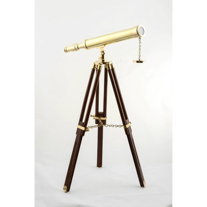 #Premium Nostaljik Koleksiyonluk Ahşap Ayaklı Denizci Retro Tarzı Dekoratif Pirinç Ayaklı Teleskop