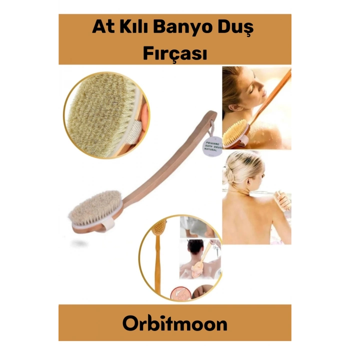 Premium %100 Doğal Yumuşak Vücut Masajı Selülit Önleyici Saplı At Kılı Uzun Banyo Duş Fırçası