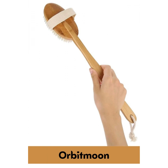 Premium %100 Doğal Yumuşak Vücut Masajı Selülit Önleyici Saplı At Kılı Uzun Banyo Duş Fırçası