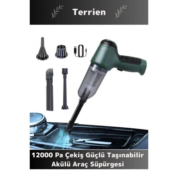 Premium 12000Pa Çekiş 2000mAh Pil Otomatik Aydınlatma Taşınabilir Akülü Araç Süpürgesi