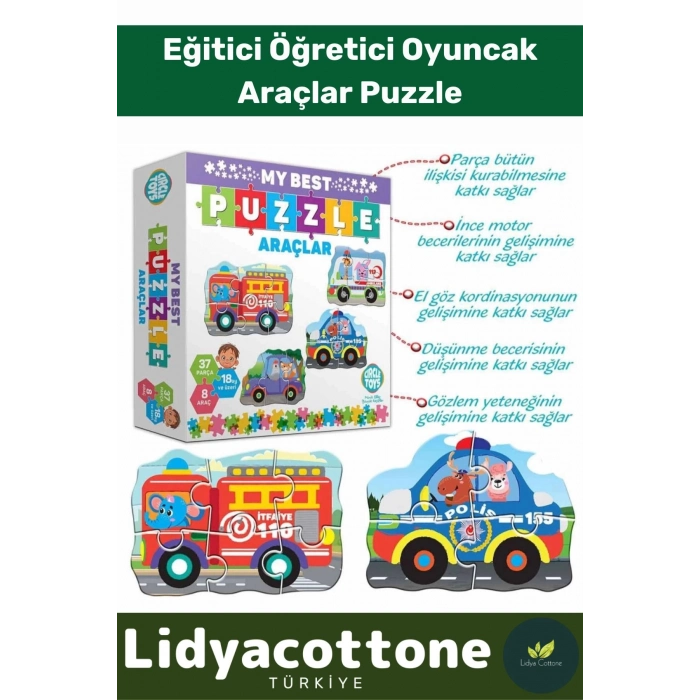 Premium 37 Parça 8 Araçlı Okul Öncesi Oyuncak Eğitici Öğretici Eğlenceli Oyuncak Araçlar Puzzle
